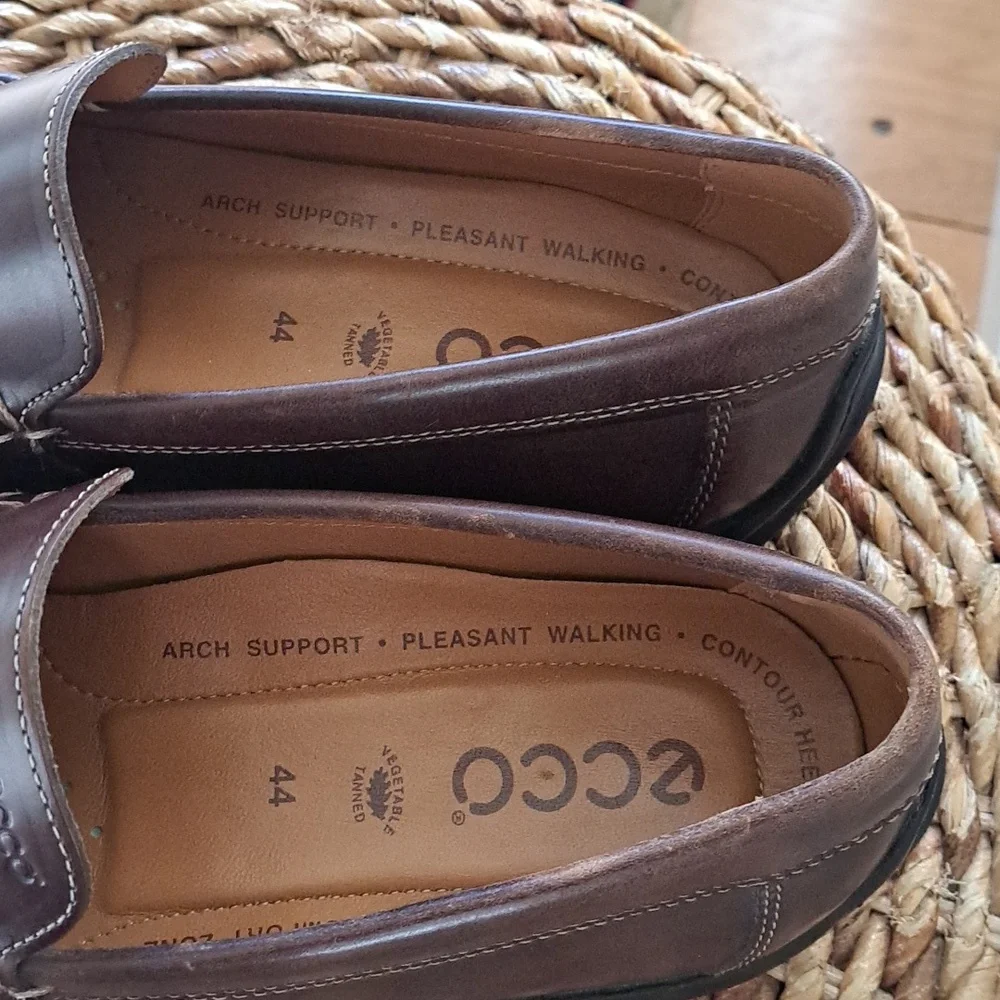 Ecco‎ Mens Brown Leather Driving Moccasin Loafers Padded Footbed EU44/US10-10.5